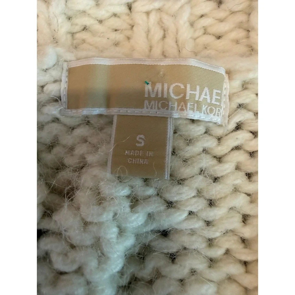 Michael Kors Ivory Cable Knit Alpaca Blend Longline Vest Cardigan Small
